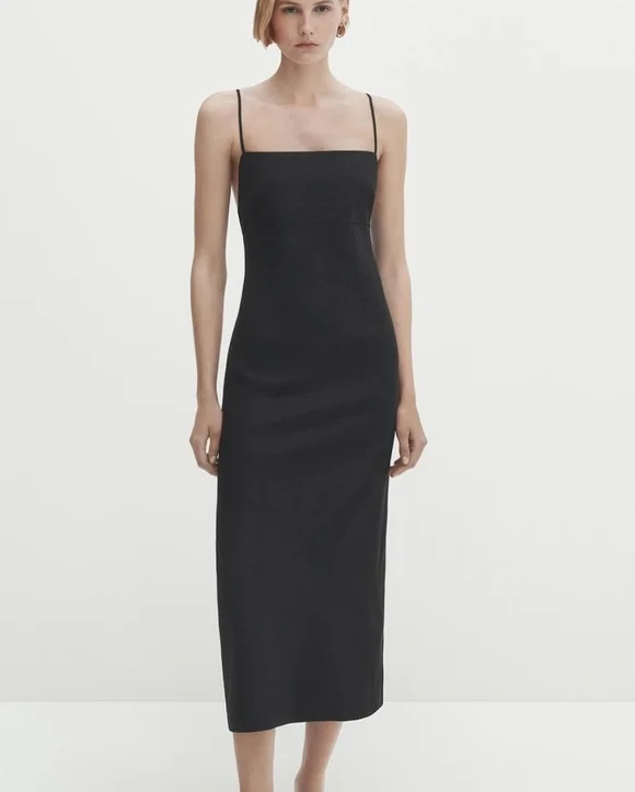 New Massimo Dutti Linen Blend Midi Dress - Picture 1 of 16